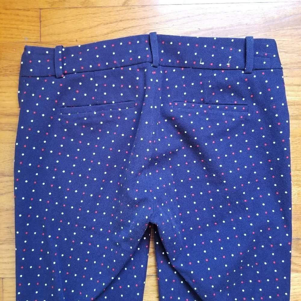 J Crew Women's Sweet Navy Polk Dot Stretch Pants - Picture 7 of 10